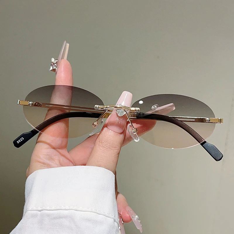 Rimless Oval Sunglasses Women  - Vintage Outdoor Fashion recension och pris