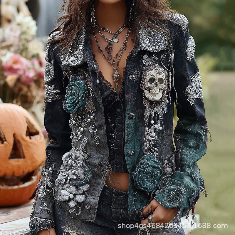 Gothic Punk Skull Rose Embroid - Vintage Fashion Stores recension och pris