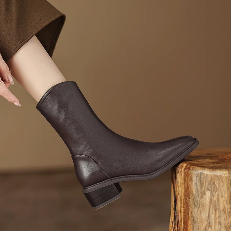 Women Square Toe Leather Ankle - Vintage Fashion Dresses recension och pris