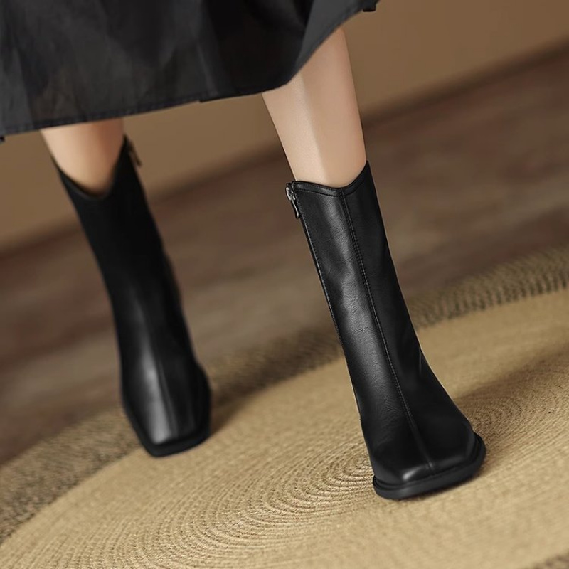 Women Square Toe Leather Ankle - Vintage Fashion Dresses recension och pris