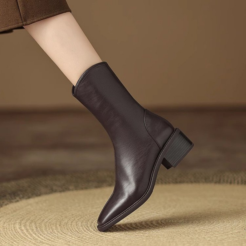 Women Square Toe Leather Ankle - Vintage Fashion Dresses recension och pris